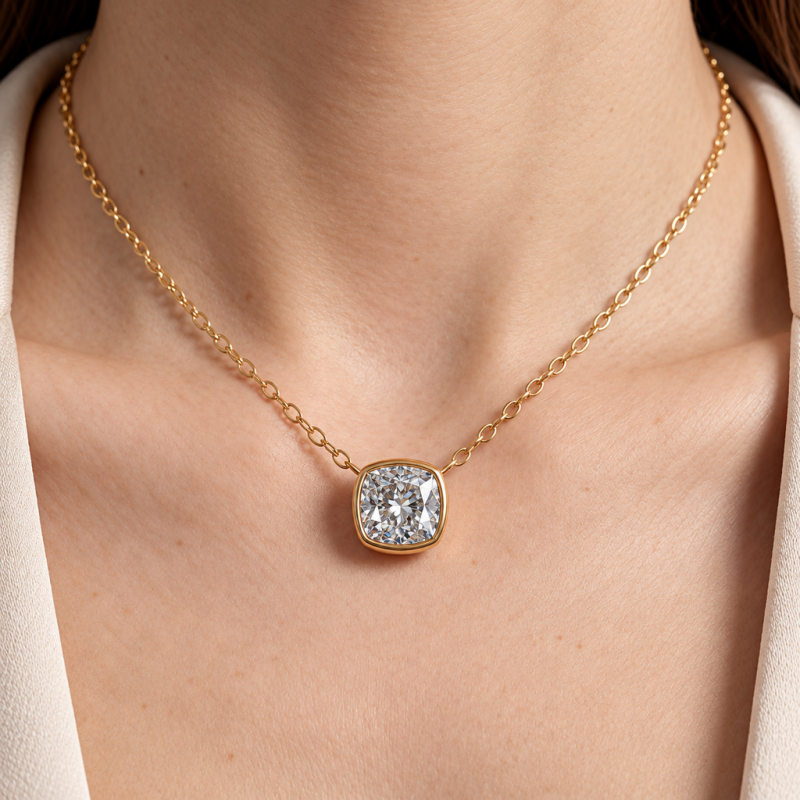 Cushion Cut Moissanite Solitaire Pendant - Image 5