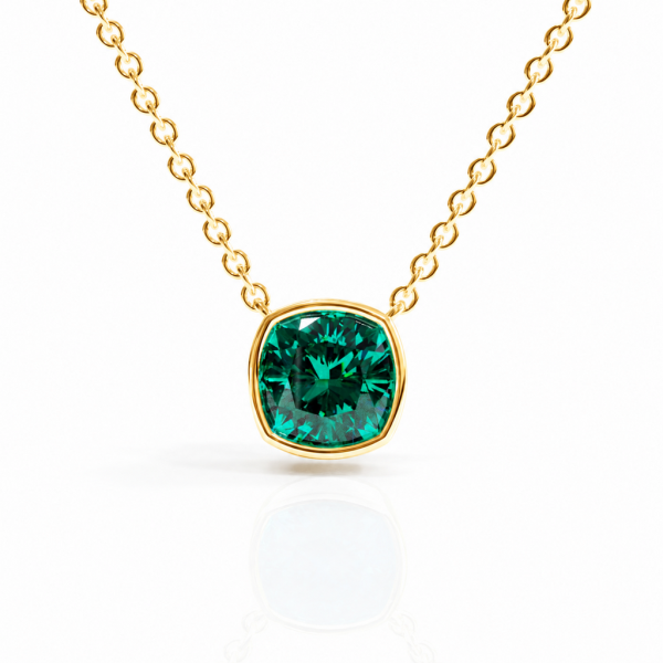 Cushion Cut Lab Grown Emerald Solitaire Pendant