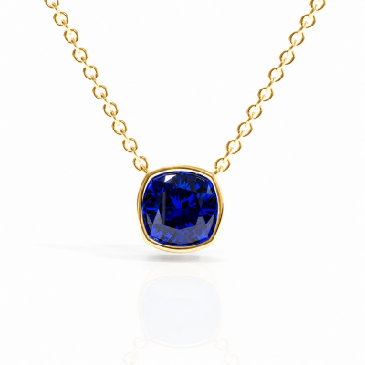 Cushion Cut Lab Grown Sapphire Solitaire Pendant