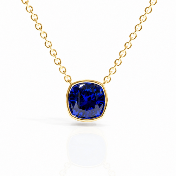 Cushion Cut Lab Grown Sapphire Solitaire Pendant