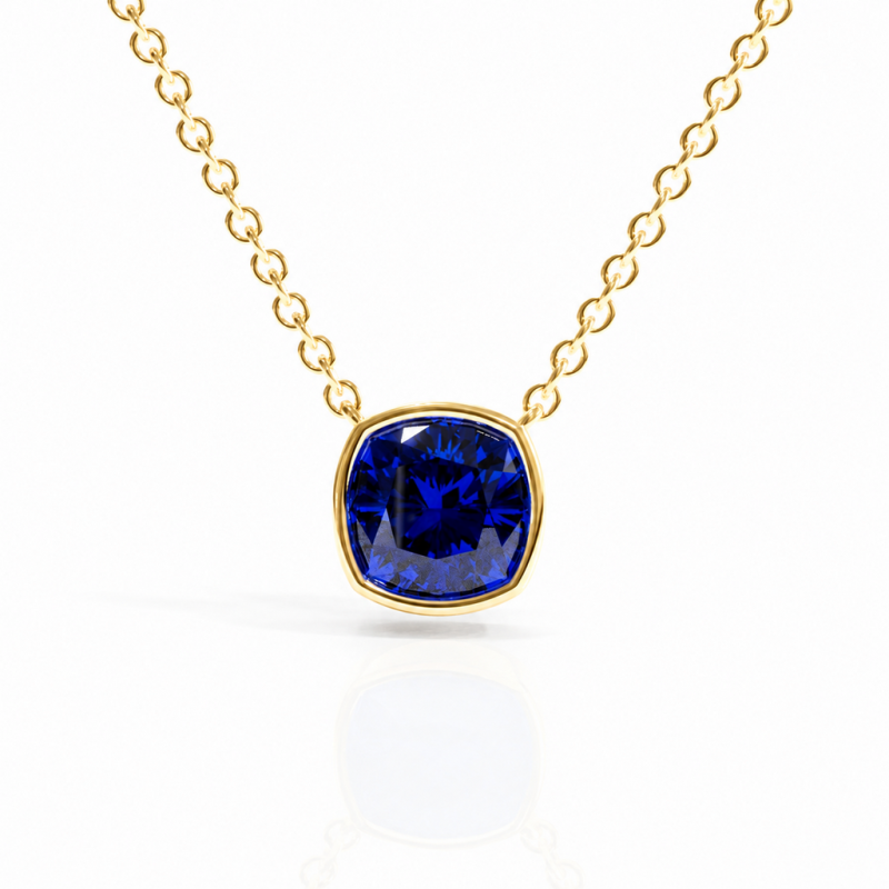 Cushion Cut Lab Grown Sapphire Solitaire Pendant - Image 1