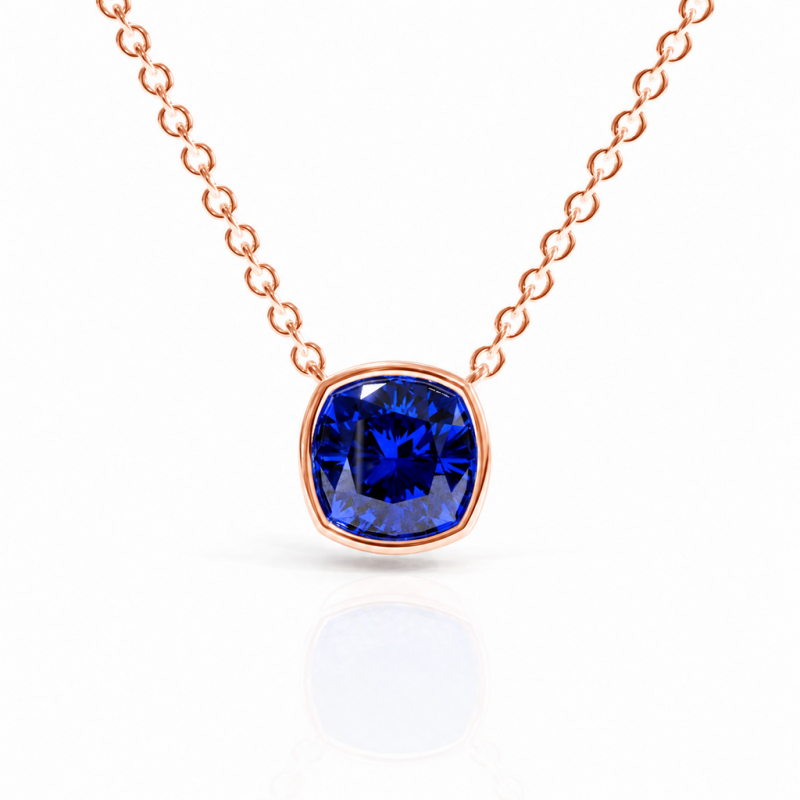 Cushion Cut Lab Grown Sapphire Solitaire Pendant - Image 2
