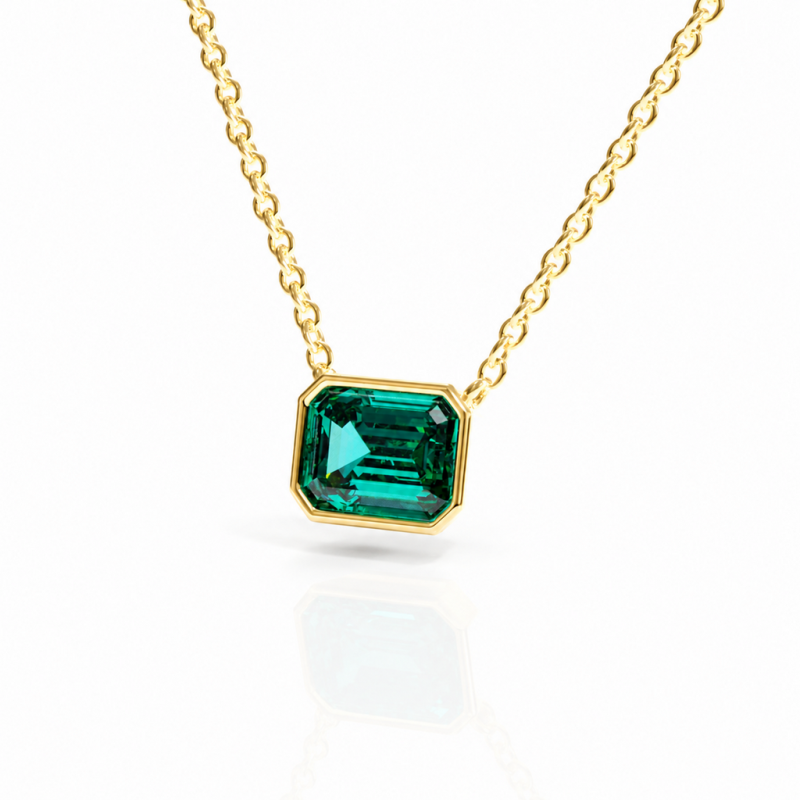 Emerald Cut Lab Grown Emerald Solitaire Pendant - Image 4