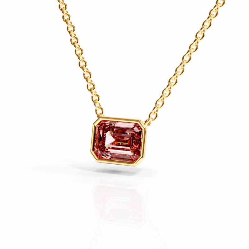 Emerald Cut Lab Grown Morganite Solitaire Pendant - Image 4