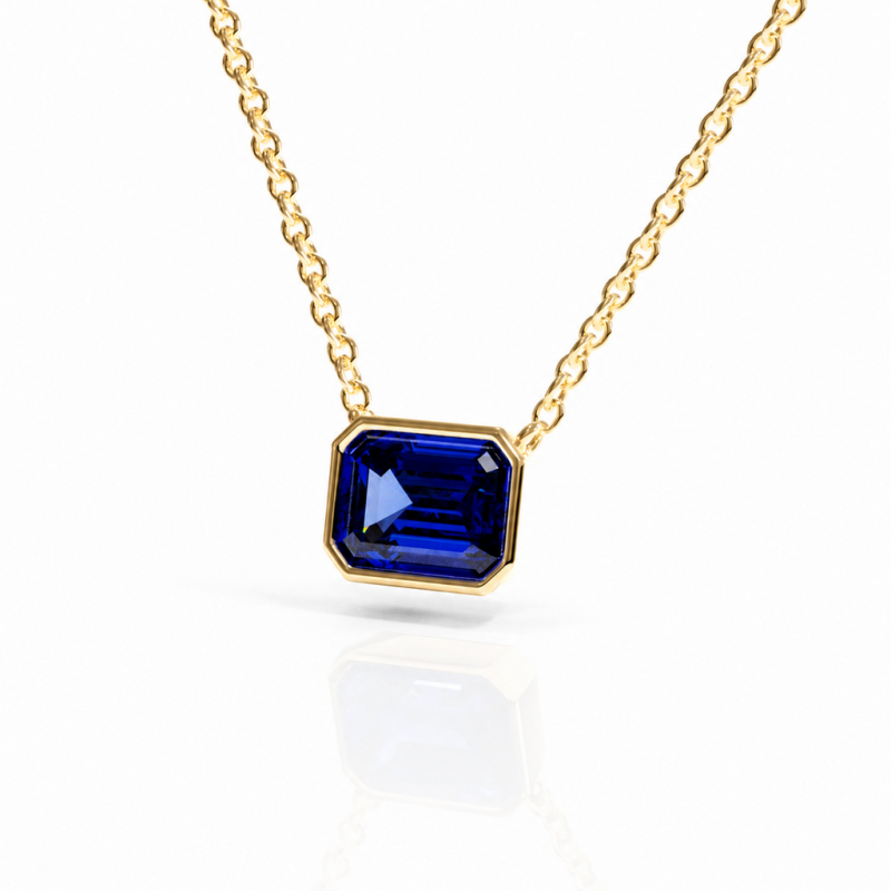 Emerald Cut Lab Grown Sapphire Solitaire Pendant - Image 4