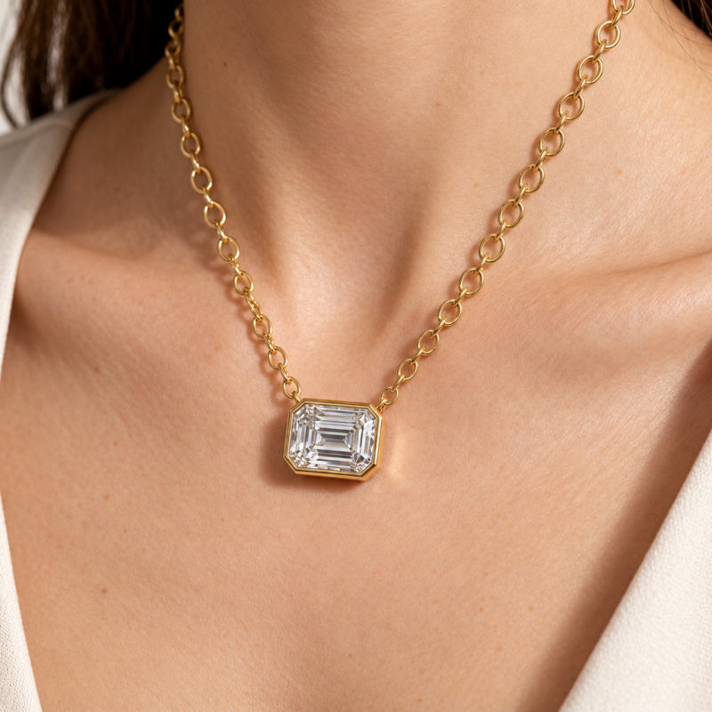 Emerald Cut Moissanite Solitaire Pendant - Image 5