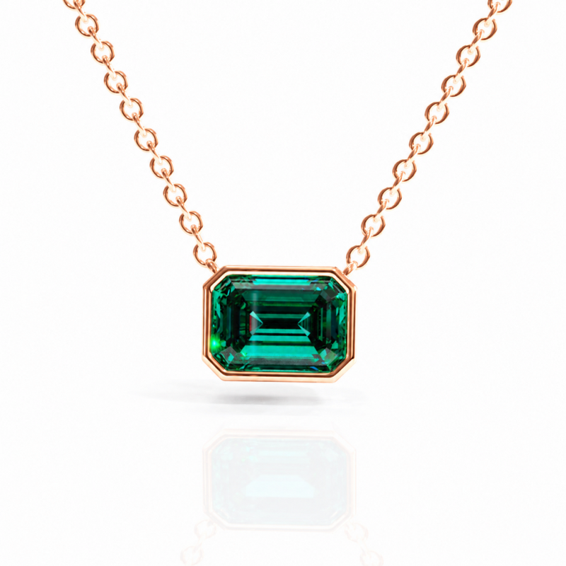 Emerald Cut Lab Grown Emerald Solitaire Pendant - Image 2