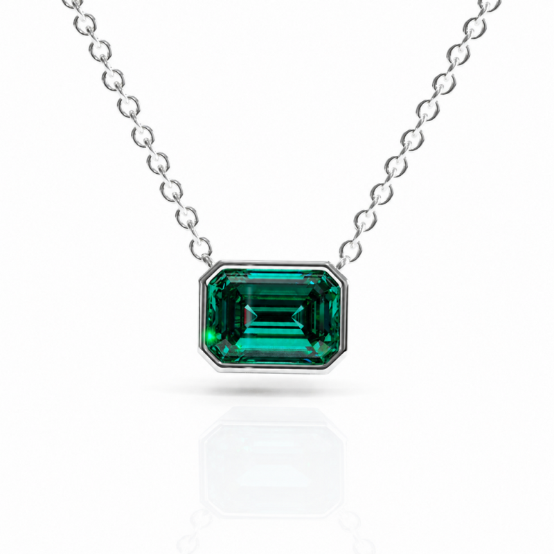 Emerald Cut Lab Grown Emerald Solitaire Pendant - Image 3