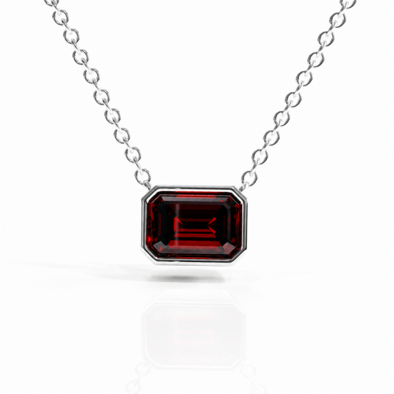 Emerald Cut Lab Grown Ruby Solitaire Pendant - Image 3