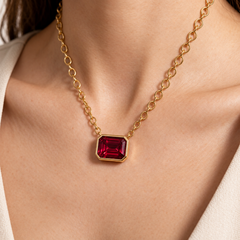 Emerald Cut Lab Grown Ruby Solitaire Pendant - Image 5