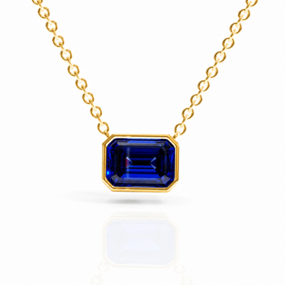 Emerald Cut Lab Grown Sapphire Solitaire Pendant