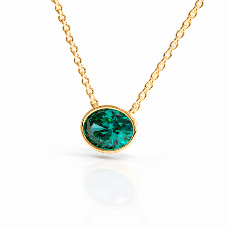 Oval Cut Lab Grown Emerald Solitaire Pendant - Image 4