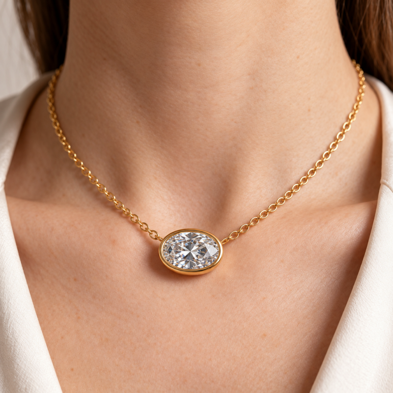 Oval Cut Moissanite Solitaire Pendant - Image 5