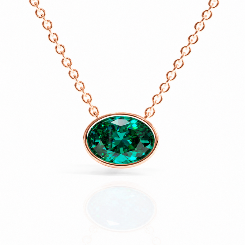 Oval Cut Lab Grown Emerald Solitaire Pendant - Image 2