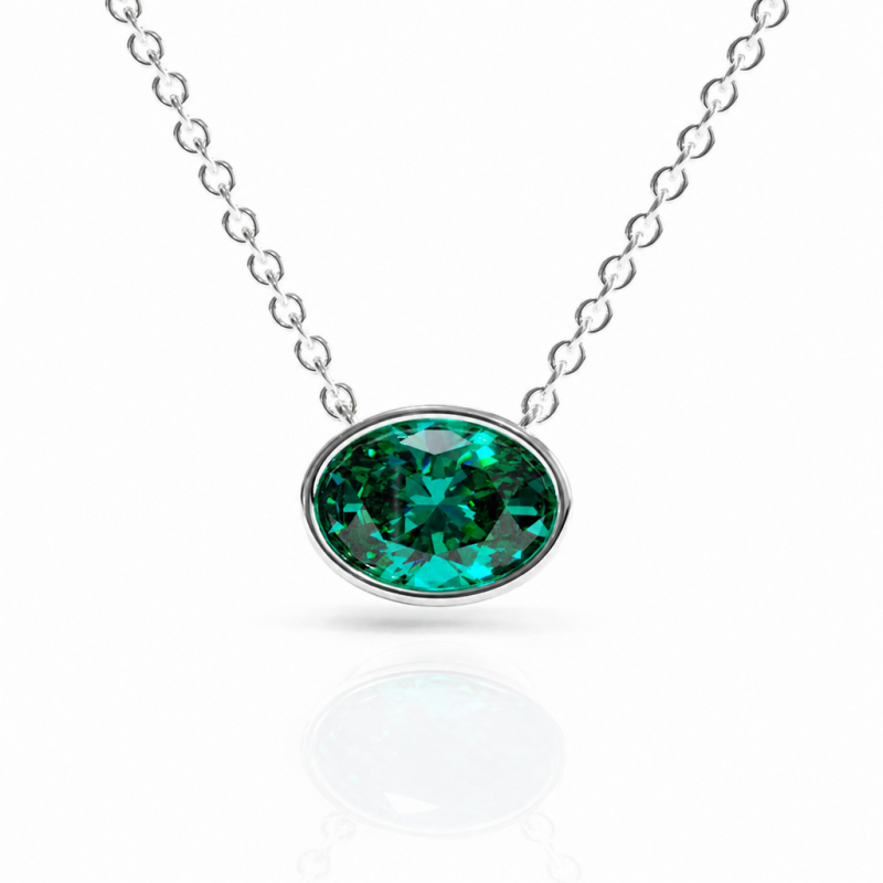 Oval Cut Lab Grown Emerald Solitaire Pendant - Image 3