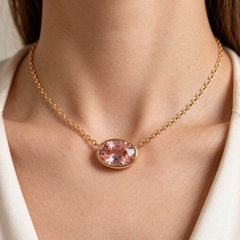 Oval Cut Lab Grown Morganite Solitaire Pendant - Image 5