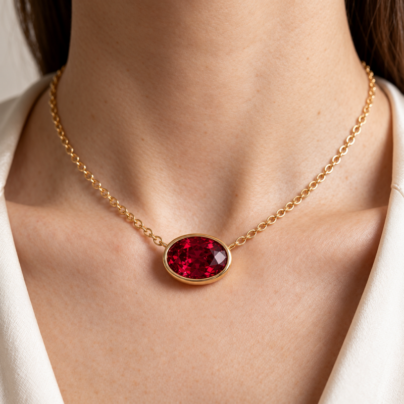 Oval Cut Lab Grown Ruby Solitaire Pendant - Image 5
