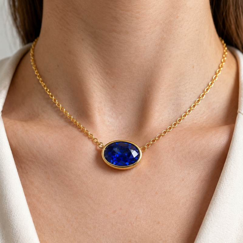 Oval Cut Lab Grown Sapphire Solitaire Pendant - Image 5