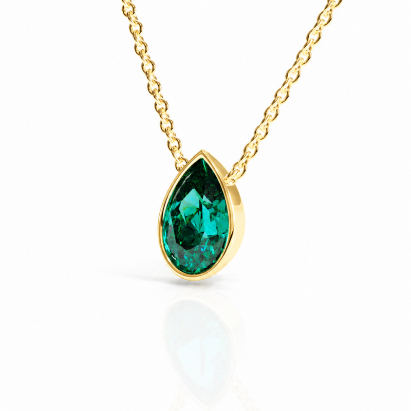 Pear Cut Lab Grown Emerald Solitaire Pendant - Image 4