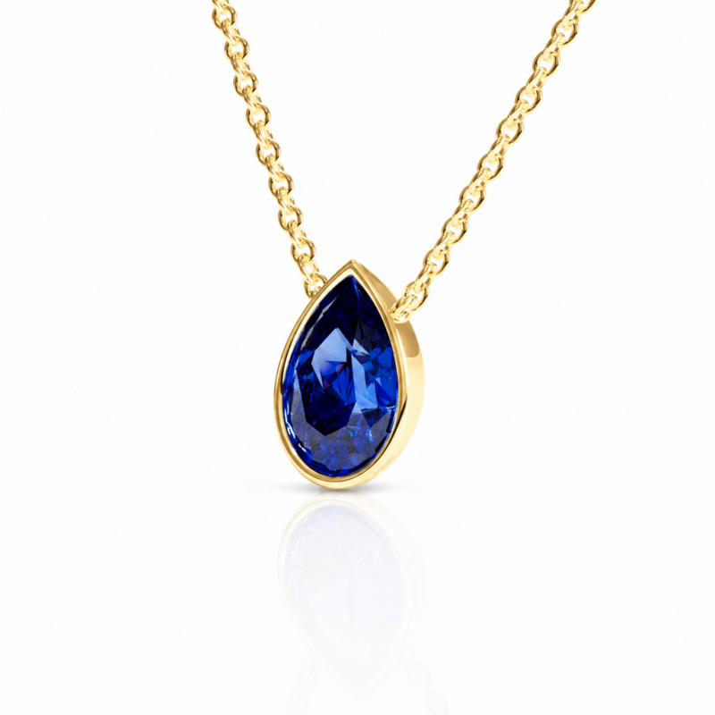 Pear Cut Lab Grown Sapphire Solitaire Pendant - Image 4