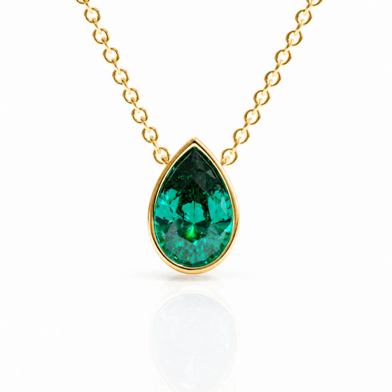 Pear Cut Lab Grown Emerald Solitaire Pendant - Image 1
