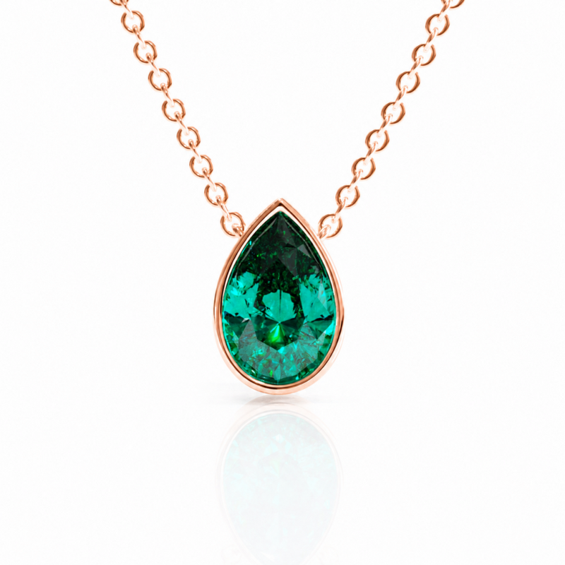 Pear Cut Lab Grown Emerald Solitaire Pendant - Image 2
