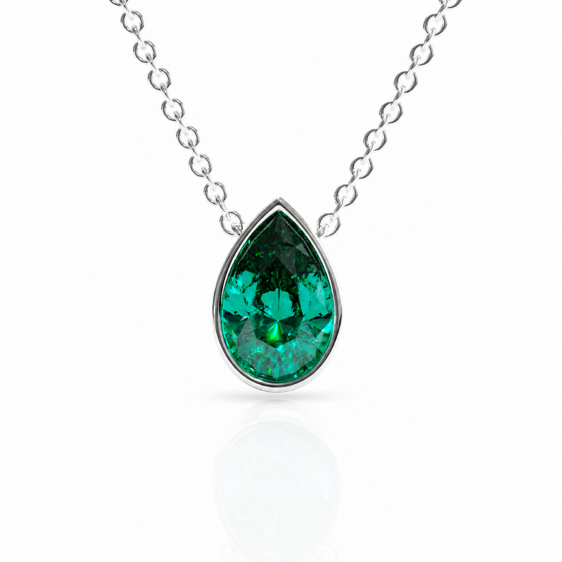Pear Cut Lab Grown Emerald Solitaire Pendant - Image 3