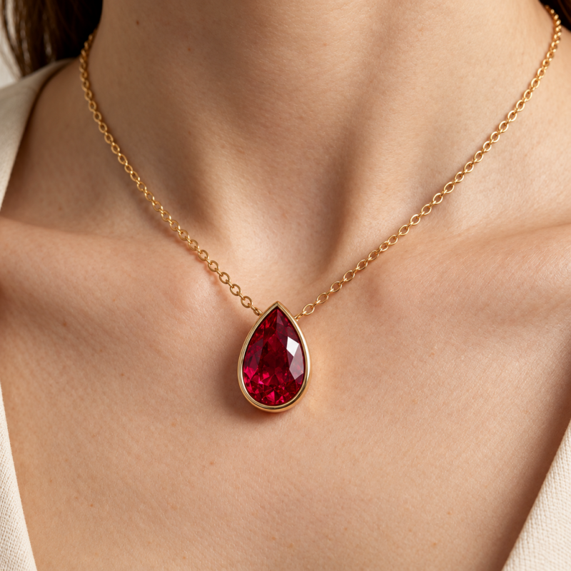 Pear Cut Lab Grown Ruby Solitaire Pendant - Image 5