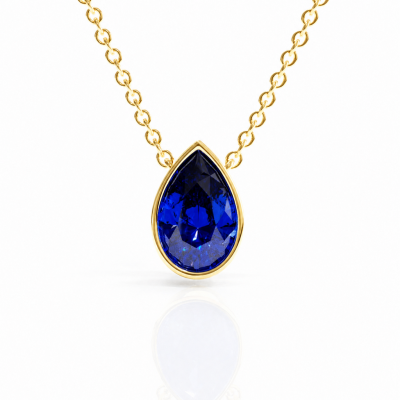 Pear Cut Lab Grown Sapphire Solitaire Pendant