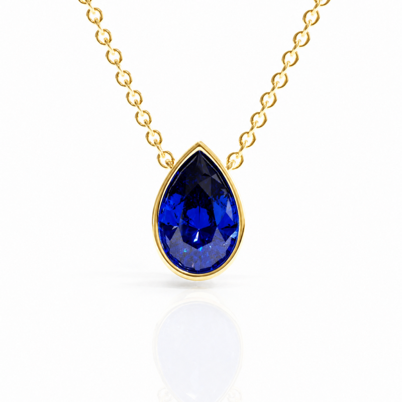 Pear Cut Lab Grown Sapphire Solitaire Pendant - Image 1