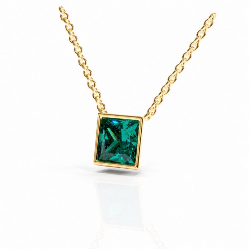 Princess Cut Lab Grown Emerald Solitaire Pendant - Image 4