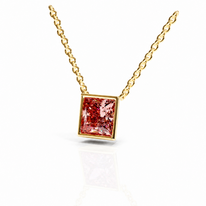 Princess Cut Lab Grown Morganite Solitaire Pendant - Image 4