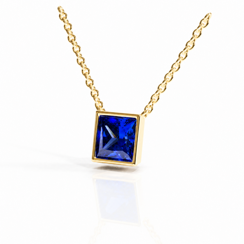 Princess Cut Lab Grown Sapphire Solitaire Pendant - Image 4