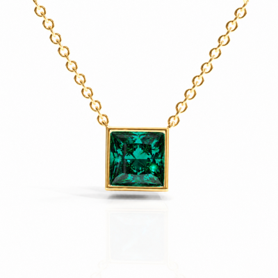 Princess Cut Lab Grown Emerald Solitaire Pendant