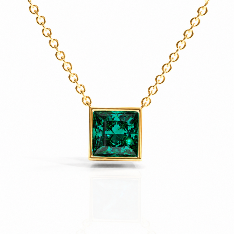 Princess Cut Lab Grown Emerald Solitaire Pendant - Image 1