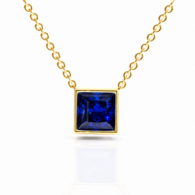 Princess Cut Lab Grown Sapphire Solitaire Pendant