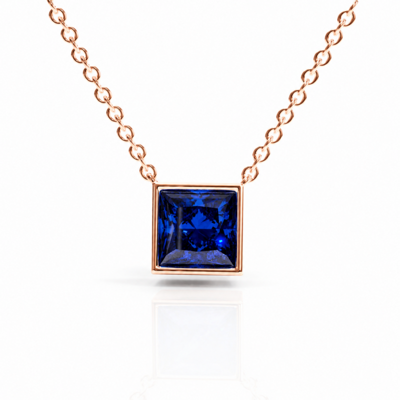 Princess Cut Lab Grown Sapphire Solitaire Pendant - Image 2
