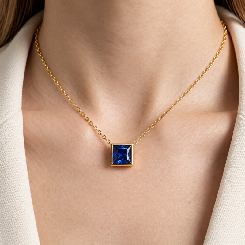 Princess Cut Lab Grown Sapphire Solitaire Pendant - Image 5