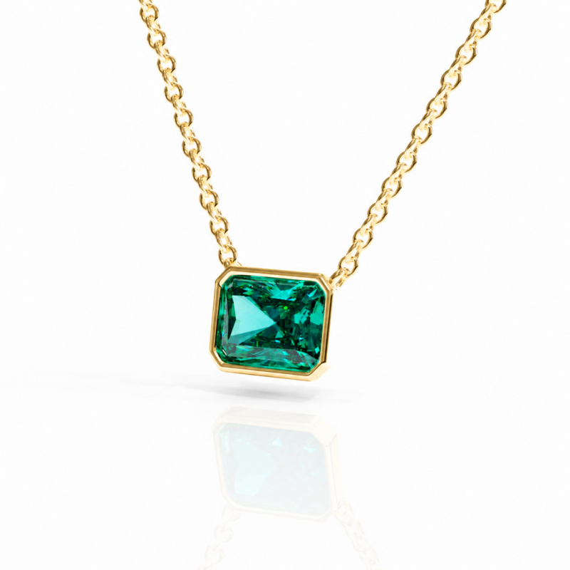 Radiant Cut Lab Grown Emerald Solitaire Pendant - Image 4