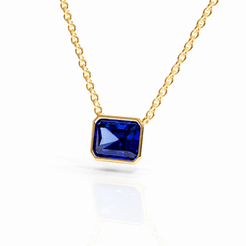 Radiant Cut Lab Grown Sapphire Solitaire Pendant - Image 4