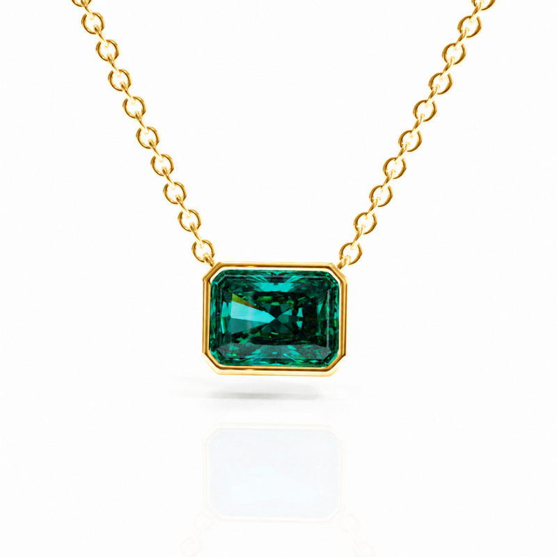 Radiant Cut Lab Grown Emerald Solitaire Pendant - Image 1