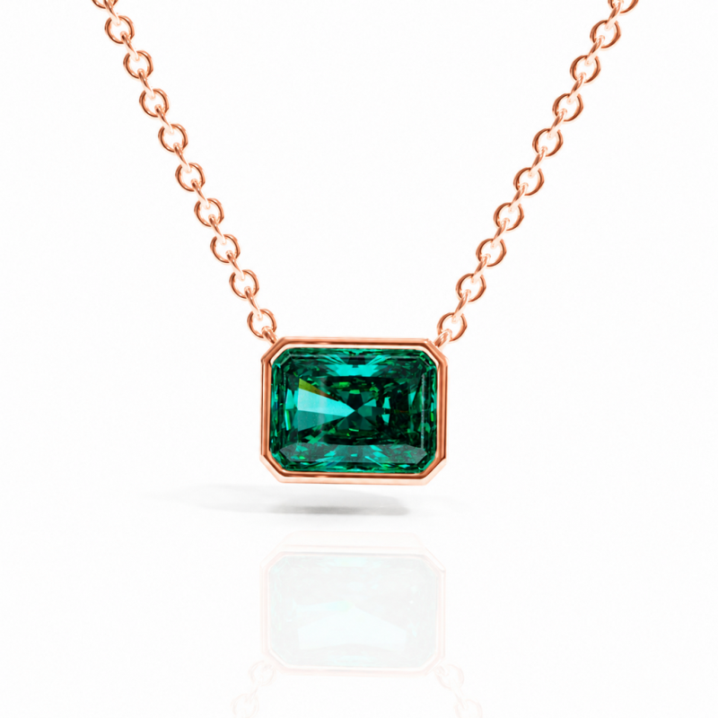 Radiant Cut Lab Grown Emerald Solitaire Pendant - Image 2