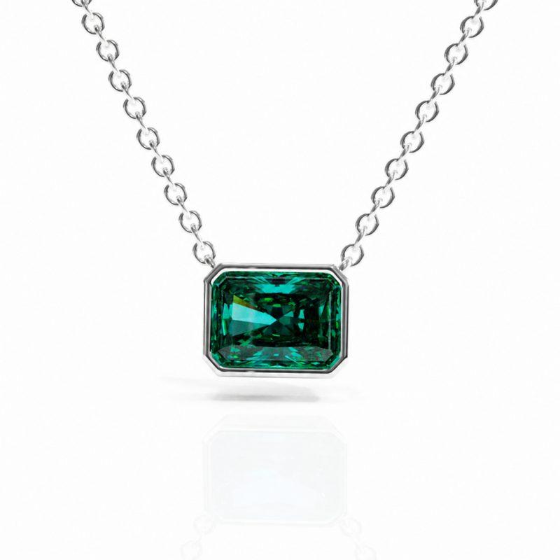 Radiant Cut Lab Grown Emerald Solitaire Pendant - Image 3