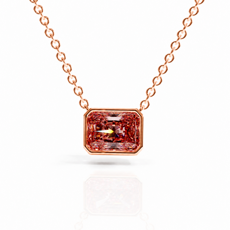 Radiant Cut Lab Grown Morganite Solitaire Pendant - Image 2