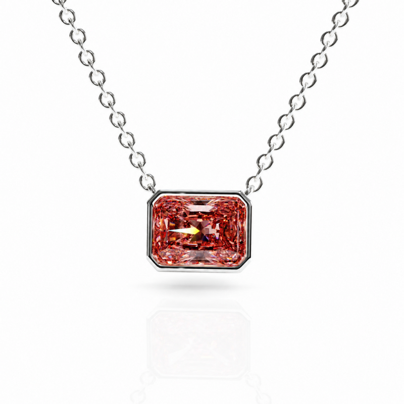 Radiant Cut Lab Grown Morganite Solitaire Pendant - Image 3