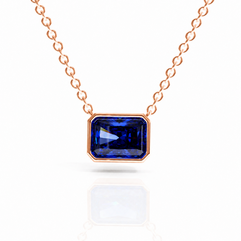Radiant Cut Lab Grown Sapphire Solitaire Pendant - Image 2