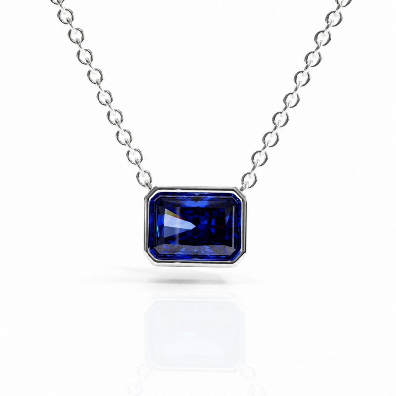 Radiant Cut Lab Grown Sapphire Solitaire Pendant - Image 3